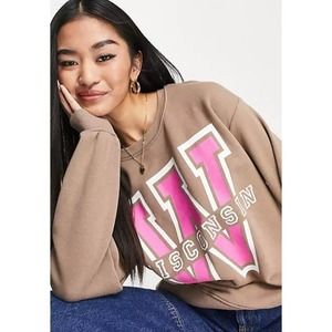 Stradavarius Women's Size M Pink Wisconsin Brown Pull Over Sweater